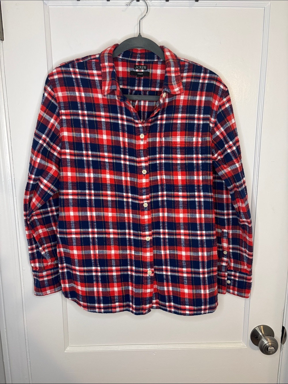 J. Crew Red, Navy & White Plaid Button-Down Shirt